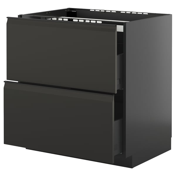 METOD / KNIVSHULT base cab f hob/2 fronts/2 drawers, black-grey/Upplöv matt anthracite, 80x60 cm
