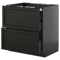 METOD / KNIVSHULT base cab f hob/2 fronts/3 drawers, black-grey/Lerhyttan black stained, 80x60 cm