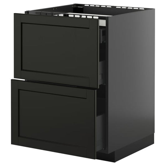 METOD / KNIVSHULT - METOD / KNIVSHULT Base cab f hob/2 fronts/3 drawers, black-grey/Lerhyttan black stained, 60x60 cm
