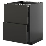 METOD / KNIVSHULT base cab f hob/2 fronts/3 drawers, black-grey/Nickebo matt anthracite, 60x60 cm
