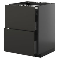 METOD / KNIVSHULT base cab f hob/2 fronts/3 drawers, black-grey/Nickebo matt anthracite, 60x60 cm