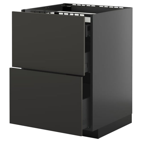 METOD / KNIVSHULT - METOD / KNIVSHULT Base cab f hob/2 fronts/3 drawers, black-grey/Nickebo matt anthracite, 60x60 cm