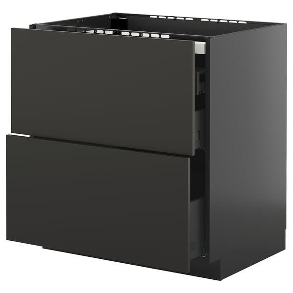METOD / KNIVSHULT - METOD / KNIVSHULT Base cab f hob/2 fronts/3 drawers, black-grey/Nickebo matt anthracite, 80x60 cm