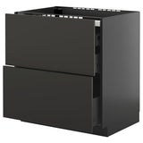 METOD / KNIVSHULT base cab f hob/2 fronts/3 drawers, black-grey/Nickebo matt anthracite, 80x60 cm