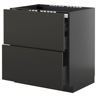 METOD / KNIVSHULT base cab f hob/2 fronts/3 drawers, black-grey/Nickebo matt anthracite, 80x60 cm