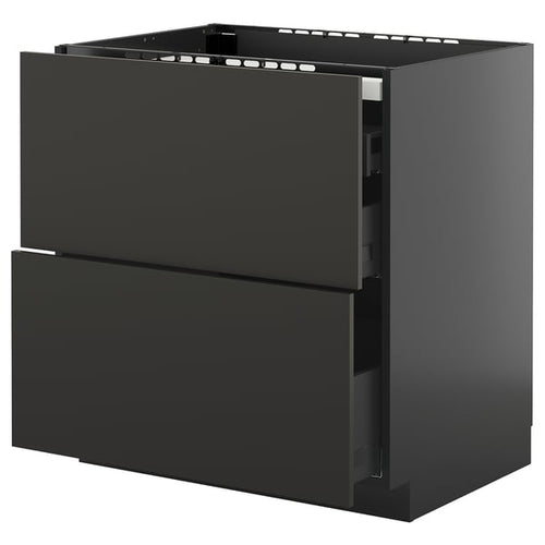 METOD / KNIVSHULT - METOD / KNIVSHULT Base cab f hob/2 fronts/3 drawers, black-grey/Nickebo matt anthracite, 80x60 cm