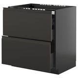 METOD / KNIVSHULT base cab f hob/2 fronts/3 drawers, black-grey/Upplöv matt anthracite, 80x60 cm