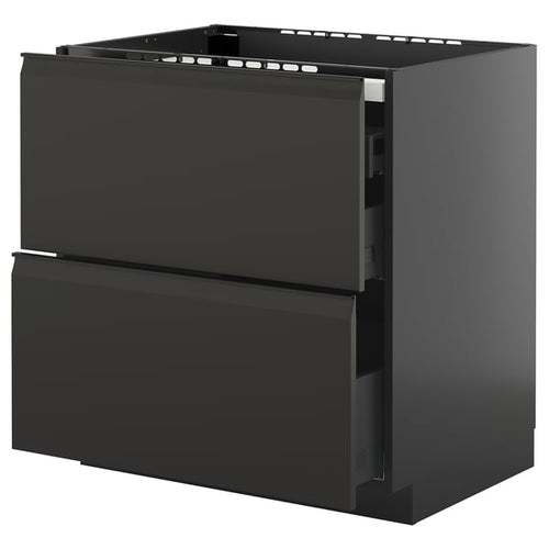 METOD / KNIVSHULT - METOD / KNIVSHULT Base cab f hob/2 fronts/3 drawers, black-grey/Upplöv matt anthracite, 80x60 cm