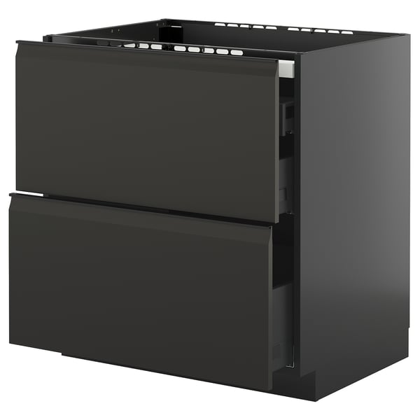 METOD / KNIVSHULT base cab f hob/2 fronts/3 drawers, black-grey/Upplöv matt anthracite, 80x60 cm