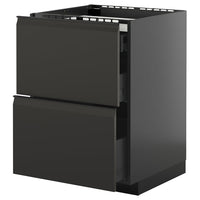 METOD / KNIVSHULT base cab f hob/2 fronts/3 drawers, black-grey/Upplöv matt anthracite, 60x60 cm