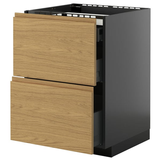 METOD / KNIVSHULT - METOD / KNIVSHULT Base cab f hob/2 fronts/3 drawers, black-grey/Voxtorp oak effect, 60x60 cm