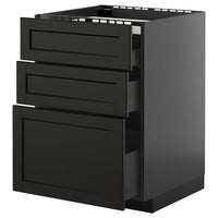 METOD / KNIVSHULT base cab f hob/3 fronts/3 drawers, black-grey/Lerhyttan black stained, 60x60 cm