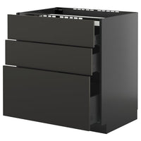 METOD / KNIVSHULT base cab f hob/3 fronts/3 drawers, black-grey/Nickebo matt anthracite, 80x60 cm