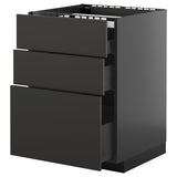 METOD / KNIVSHULT base cab f hob/3 fronts/3 drawers, black-grey/Nickebo matt anthracite, 60x60 cm