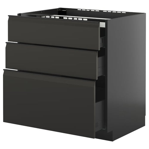 METOD / KNIVSHULT - METOD / KNIVSHULT Base cab f hob/3 fronts/3 drawers, black-grey/Upplöv matt anthracite, 80x60 cm
