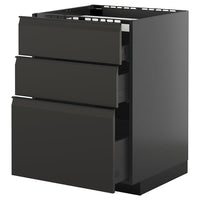 METOD / KNIVSHULT base cab f hob/3 fronts/3 drawers, black-grey/Upplöv matt anthracite, 60x60 cm