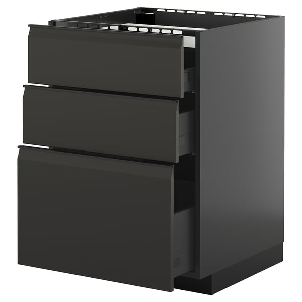 METOD / KNIVSHULT - METOD / KNIVSHULT Base cab f hob/3 fronts/3 drawers, black-grey/Upplöv matt anthracite, 60x60 cm