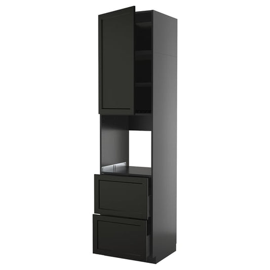 METOD / KNIVSHULT - METOD / KNIVSHULT High cabinet f oven+door/2 drawers, black-grey/Lerhyttan black stained, 60x60x240 cm