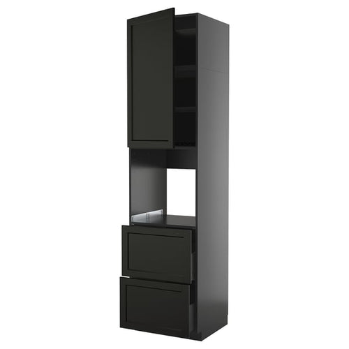 METOD / KNIVSHULT - METOD / KNIVSHULT High cabinet f oven+door/2 drawers, black-grey/Lerhyttan black stained, 60x60x240 cm