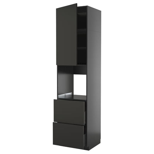 METOD / KNIVSHULT - METOD / KNIVSHULT High cabinet f oven+door/2 drawers, black-grey/Nickebo matt anthracite, 60x60x240 cm