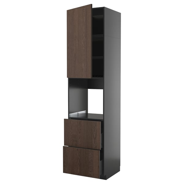 METOD / KNIVSHULT - METOD / KNIVSHULT High cabinet f oven+door/2 drawers, black-grey/Sinarp brown, 60x60x240 cm