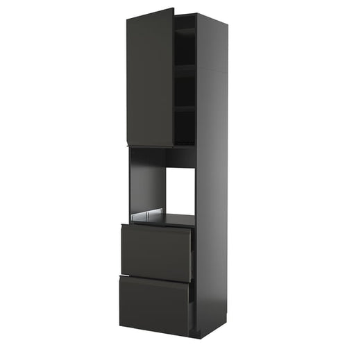 METOD / KNIVSHULT - METOD / KNIVSHULT High cabinet f oven+door/2 drawers, black-grey/Upplöv matt anthracite, 60x60x240 cm