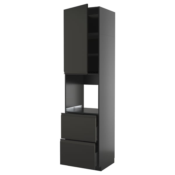 METOD / KNIVSHULT high cabinet f oven+door/2 drawers, black-grey/Upplöv matt anthracite, 60x60x240 cm