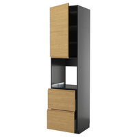 METOD / KNIVSHULT high cabinet f oven+door/2 drawers, black-grey/Voxtorp oak effect, 60x60x240 cm