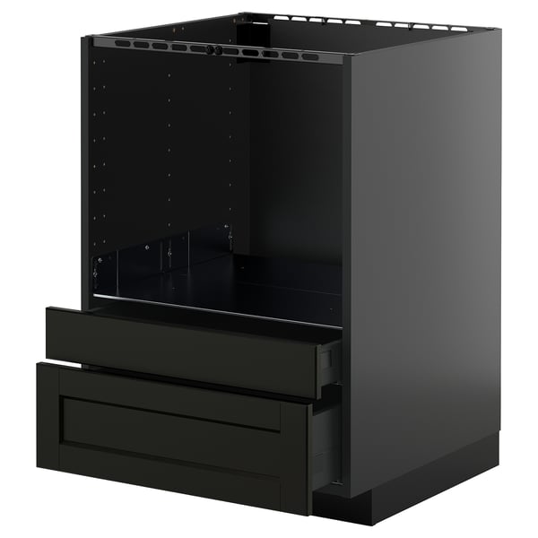 METOD / KNIVSHULT base cabinet f combi micro/drawers, black-grey/Lerhyttan black stained, 60x60 cm