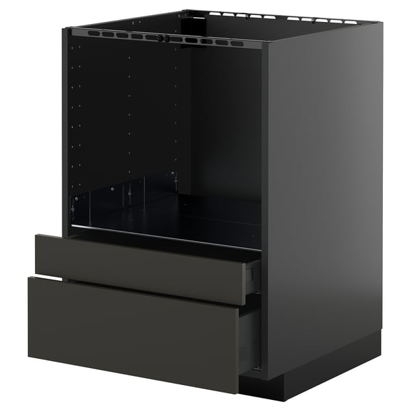 METOD / KNIVSHULT base cabinet f combi micro/drawers, black-grey/Nickebo matt anthracite, 60x60 cm