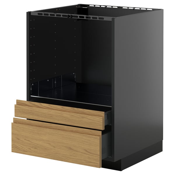 METOD / KNIVSHULT base cabinet f combi micro/drawers, black-grey/Voxtorp oak effect, 60x60 cm