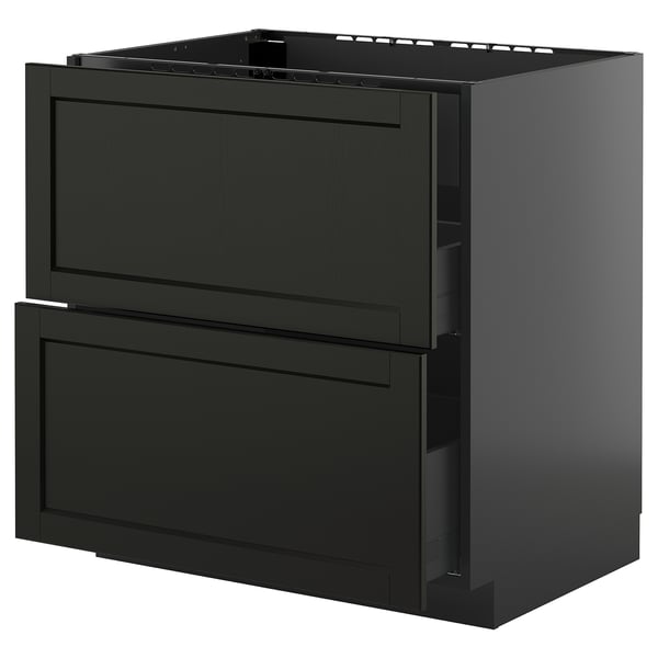 METOD / KNIVSHULT base cab f hob/int extractor w drw, black-grey/Lerhyttan black stained, 80x60 cm