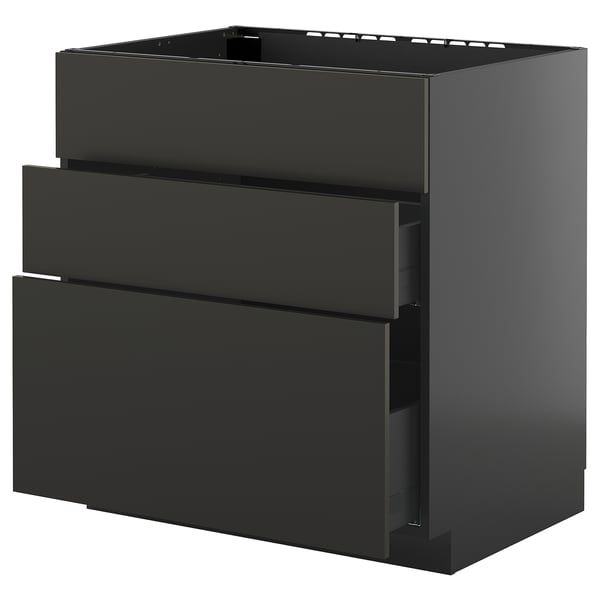 METOD / KNIVSHULT base cab f hob/int extractor w drw, black-grey/Nickebo matt anthracite, 80x60 cm