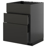 METOD / KNIVSHULT base cab f hob/int extractor w drw, black-grey/Nickebo matt anthracite, 60x60 cm