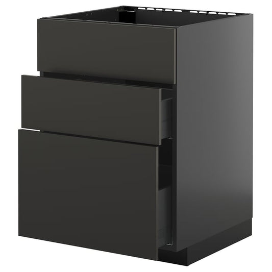 METOD / KNIVSHULT - METOD / KNIVSHULT Base cab f hob/int extractor w drw, black-grey/Nickebo matt anthracite, 60x60 cm