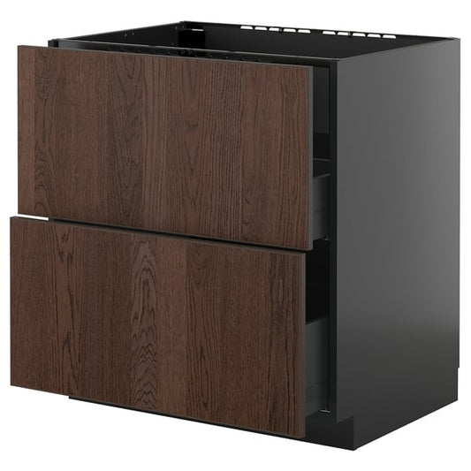 METOD / KNIVSHULT - METOD / KNIVSHULT Base cab f hob/int extractor w drw, black-grey/Sinarp brown, 80x60 cm
