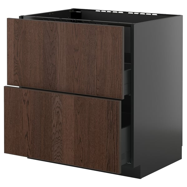 METOD / KNIVSHULT base cab f hob/int extractor w drw, black-grey/Sinarp brown, 80x60 cm