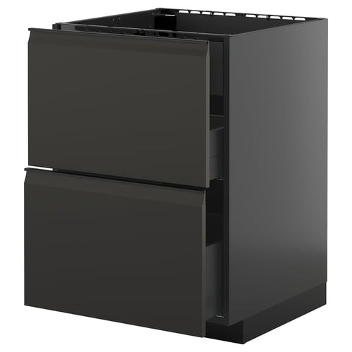 METOD / KNIVSHULT base cab f hob/int extractor w drw, black-grey/Upplöv matt anthracite, 60x60 cm
