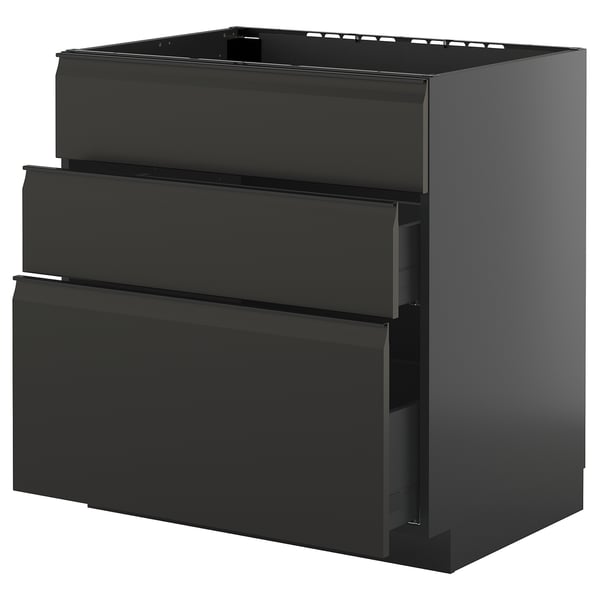 METOD / KNIVSHULT base cab f hob/int extractor w drw, black-grey/Upplöv matt anthracite, 80x60 cm