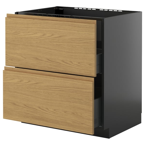 METOD / KNIVSHULT - METOD / KNIVSHULT Base cab f hob/int extractor w drw, black-grey/Voxtorp oak effect, 80x60 cm