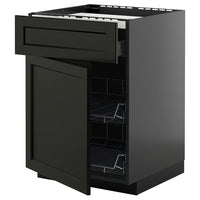 METOD / KNIVSHULT base cab f hob/drawer/2 wire bskts, black-grey/Lerhyttan black stained, 60x60 cm