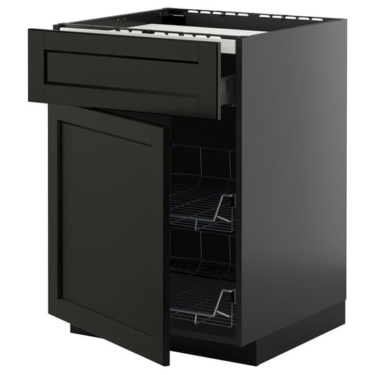METOD / KNIVSHULT - METOD / KNIVSHULT Base cab f hob/drawer/2 wire bskts, black-grey/Lerhyttan black stained, 60x60 cm
