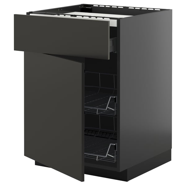 METOD / KNIVSHULT - METOD / KNIVSHULT Base cab f hob/drawer/2 wire bskts, black-grey/Nickebo matt anthracite, 60x60 cm