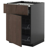 METOD / KNIVSHULT base cab f hob/drawer/2 wire bskts, black-grey/Sinarp brown, 60x60 cm