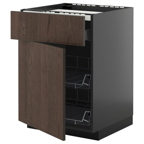 METOD / KNIVSHULT - METOD / KNIVSHULT Base cab f hob/drawer/2 wire bskts, black-grey/Sinarp brown, 60x60 cm