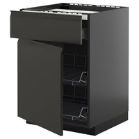 METOD / KNIVSHULT base cab f hob/drawer/2 wire bskts, black-grey/Upplöv matt anthracite, 60x60 cm