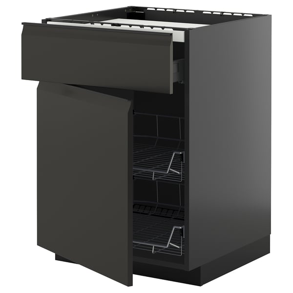METOD / KNIVSHULT base cab f hob/drawer/2 wire bskts, black-grey/Upplöv matt anthracite, 60x60 cm
