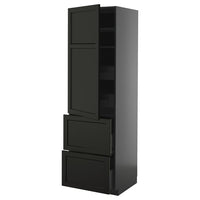 METOD / KNIVSHULT hi cab w shlvs/4 drawers/dr/2 frnts, black-grey/Lerhyttan black stained, 60x60x200 cm