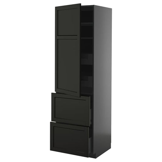 METOD / KNIVSHULT - METOD / KNIVSHULT Hi cab w shlvs/4 drawers/dr/2 frnts, black-grey/Lerhyttan black stained, 60x60x200 cm