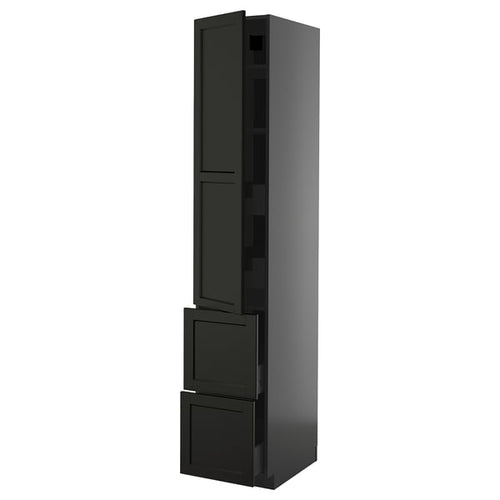 METOD / KNIVSHULT - METOD / KNIVSHULT Hi cab w shlvs/4 drawers/dr/2 frnts, black-grey/Lerhyttan black stained, 40x60x220 cm